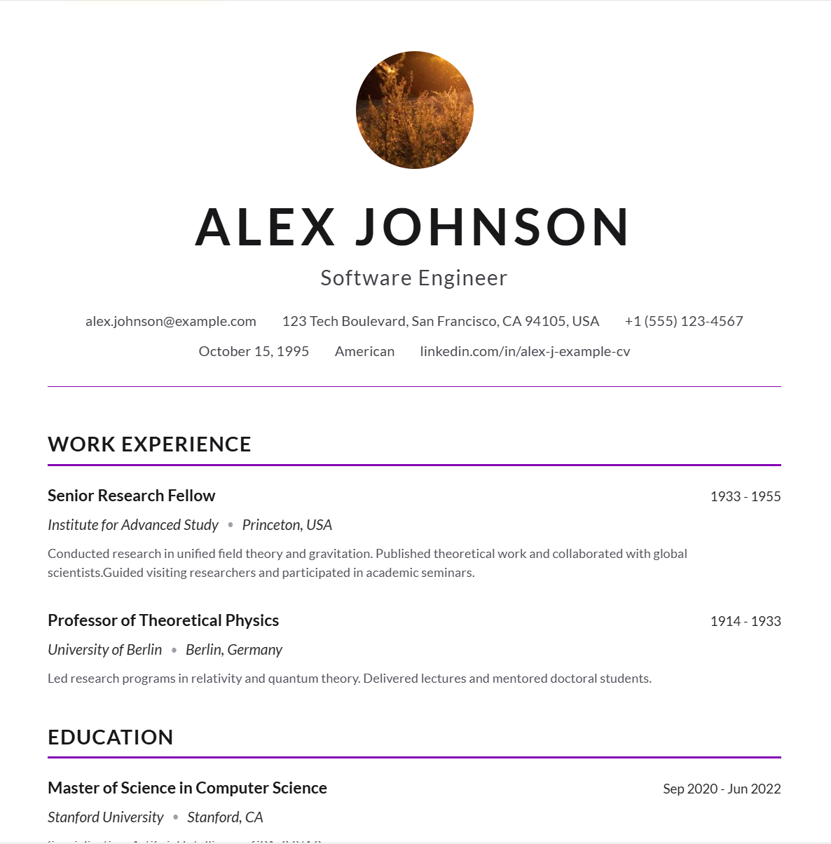Teacher CV preview