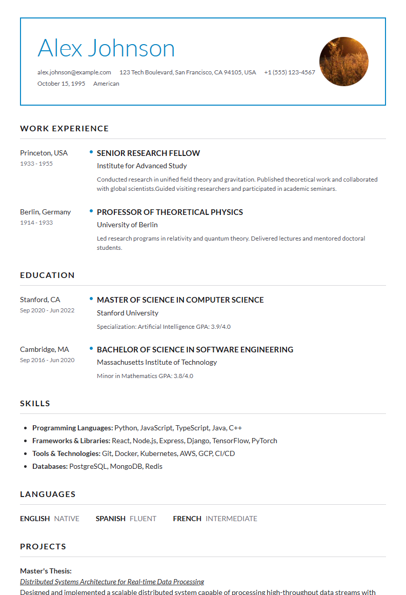 Student CV preview
